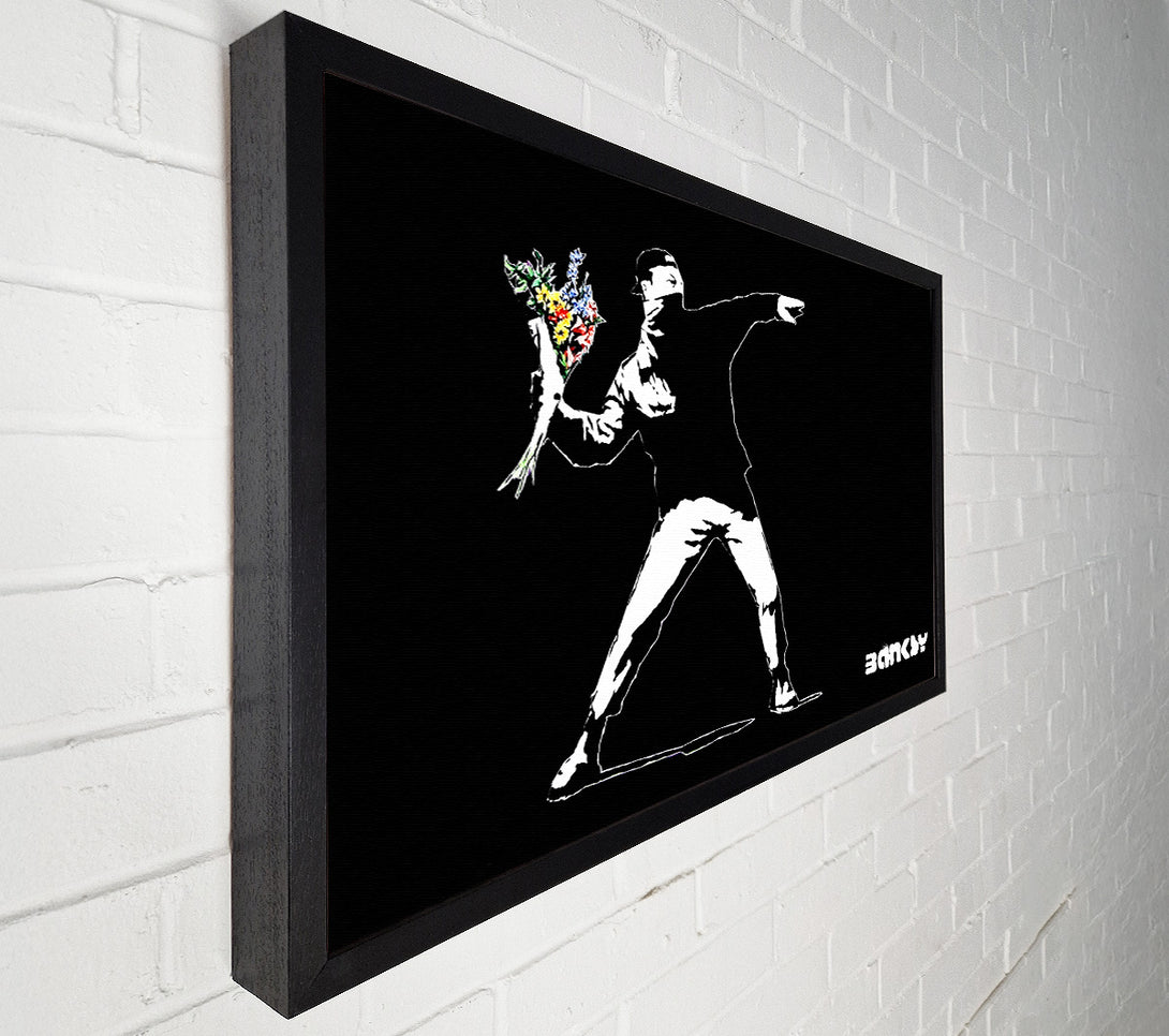  A Canvas Print of Banksy Flower Thrower Black Canvas Wall Art