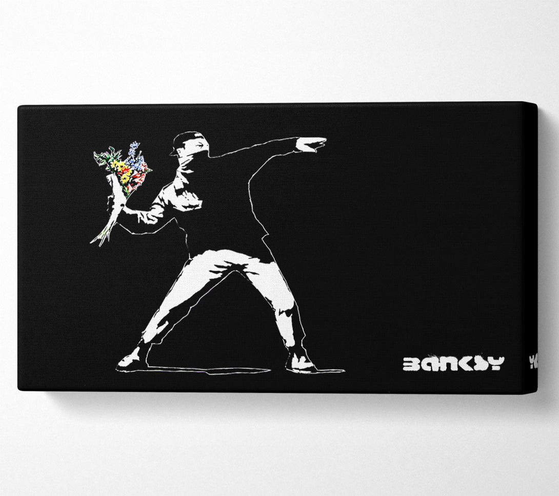  A Canvas Print of Banksy Flower Thrower Black Canvas Wall Art