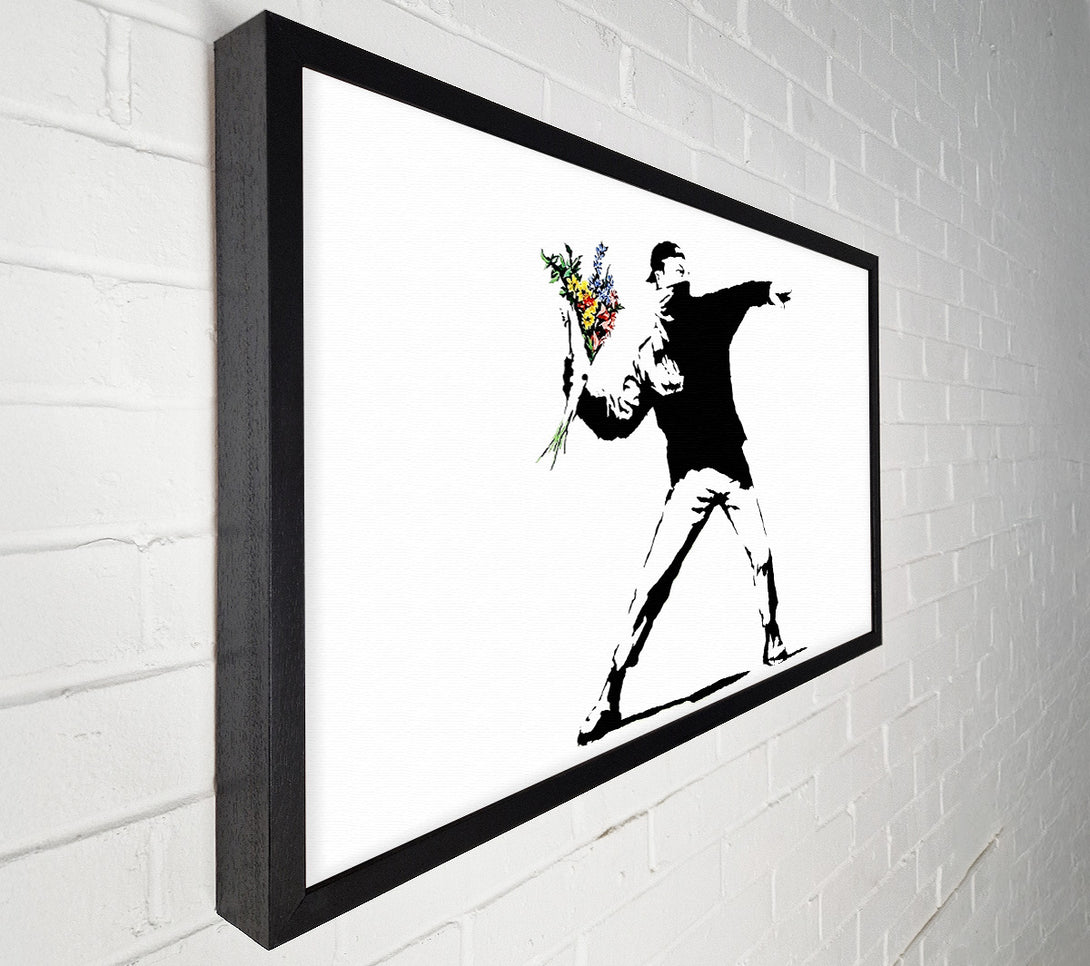  A Canvas Print of Banksy Flower Thrower White Canvas Wall Art