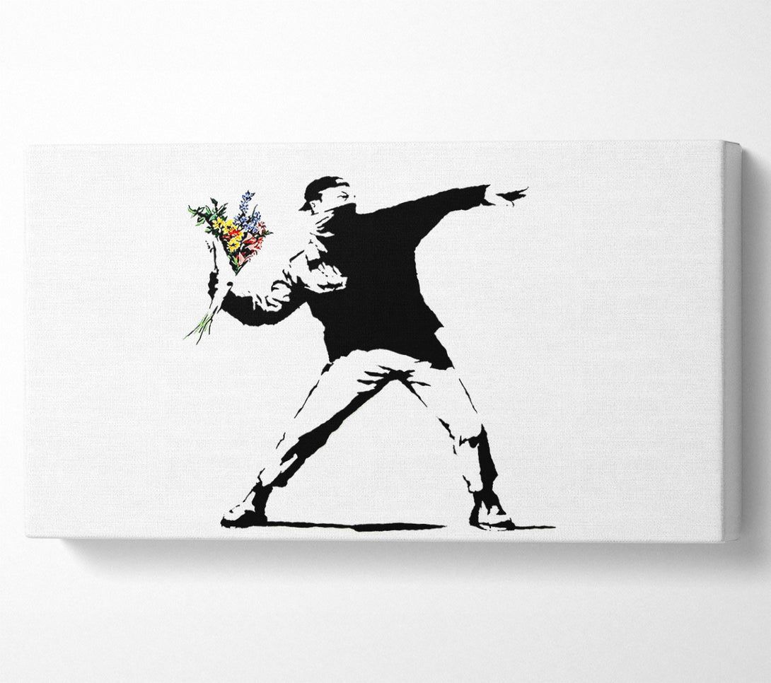  A Canvas Print of Banksy Flower Thrower White Canvas Wall Art