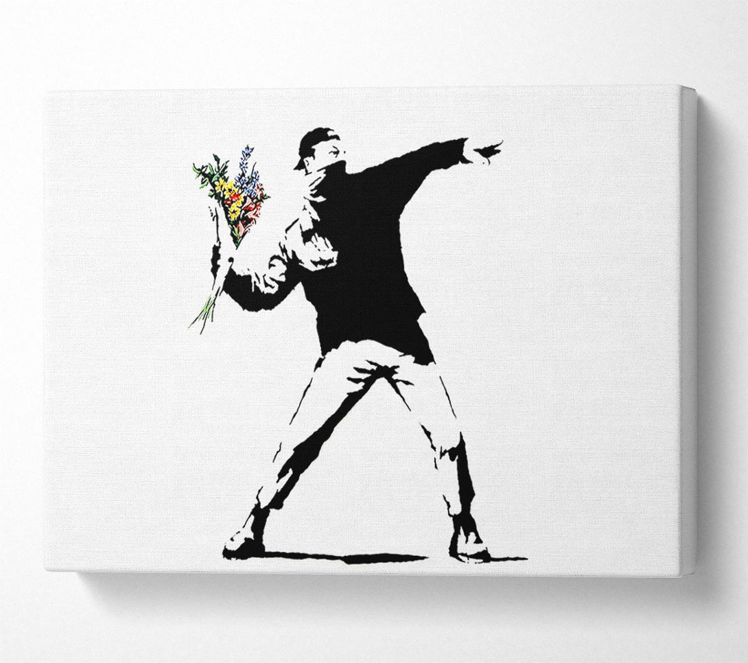  A Canvas Print of Banksy Flower Thrower White Canvas Wall Art