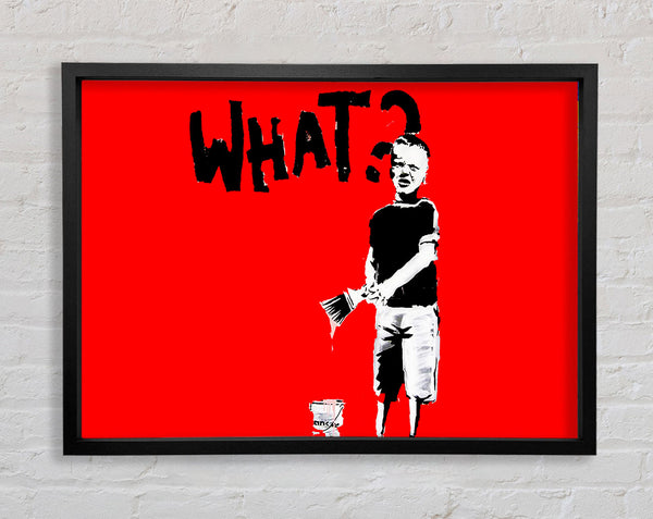 Banksy Graffiti Kid What Red Framed Print