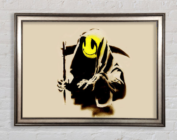 Banksy Grim Reaper Beige Framed Print