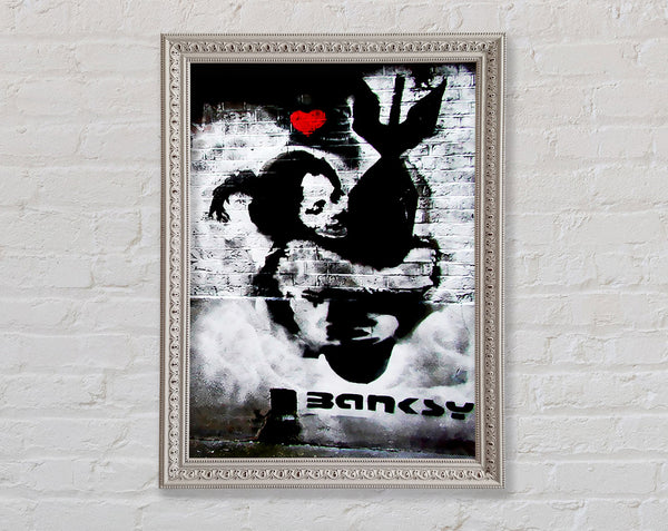 Banksy Hugging The Bomb Framed Print