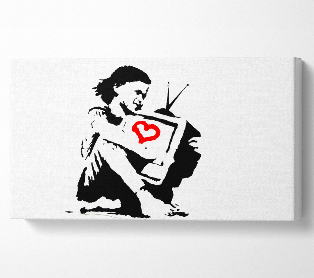  A Canvas Print of Banksy I Love Tv White Canvas Print