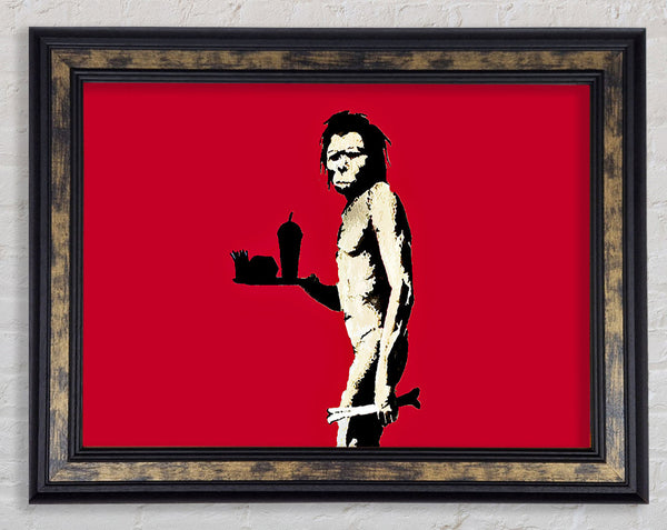 Mcdonalds Caveman Red Framed Print
