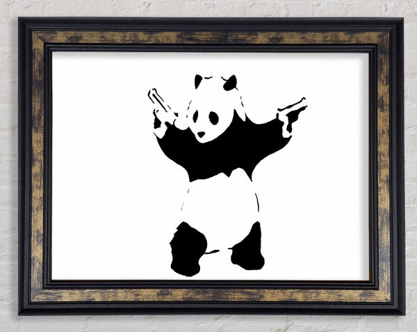 Panda Hold-Up White Framed Print