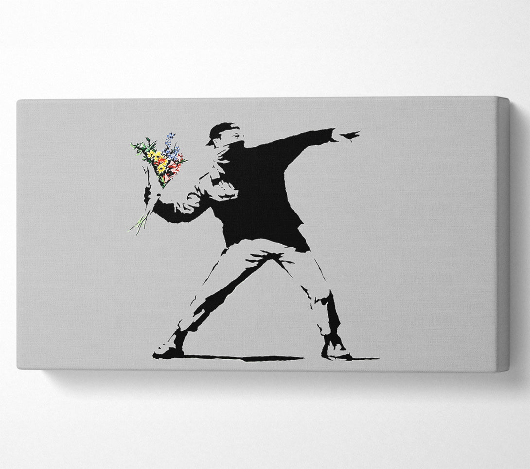  A Canvas Print of Banksy Peaceful Warrior Grey Canvas Wall Art