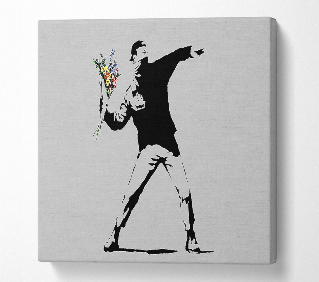  A Canvas Print of Banksy Peaceful Warrior Grey Canvas Wall Art