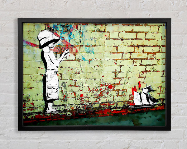 Banksy Sailboat Ablaze Framed Print