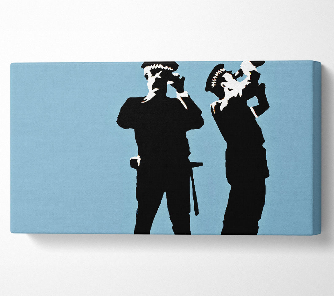 A Canvas Print of Banksy Searching Constables Blue Canvas Wall Art