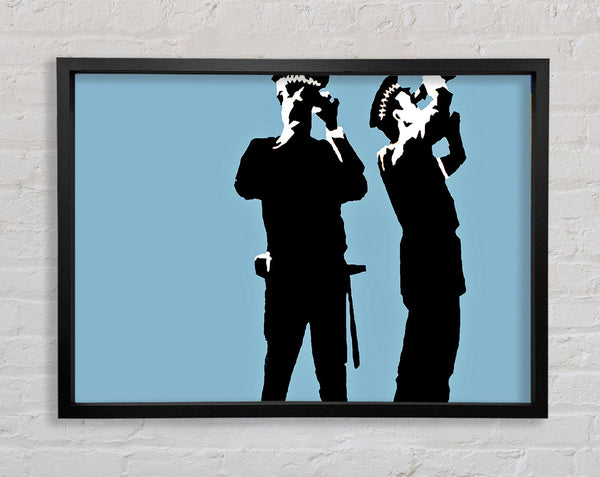 Banksy Searching Constables Blue Framed Print