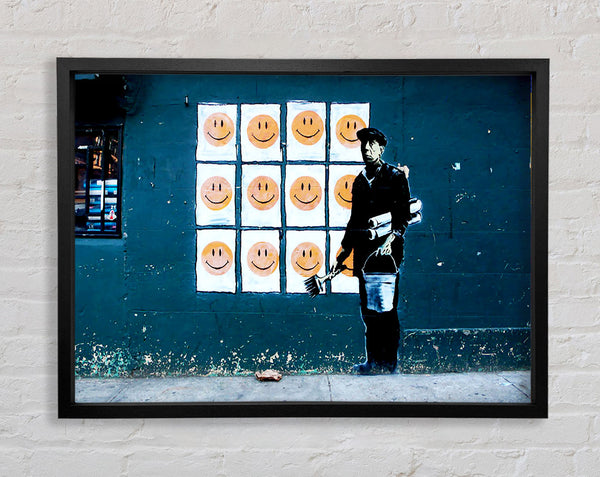 Banksy Smiley Face Posters Framed Print
