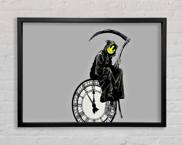 Banksy Smiley Face Reaper Times Up Framed Print