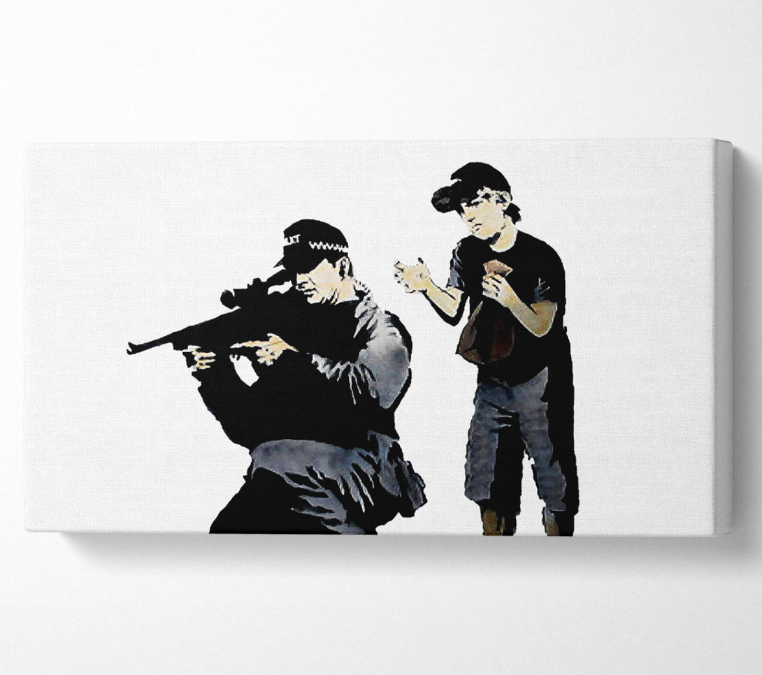  A Canvas Print of Banksy Sniper Boy White Canvas Wall Art