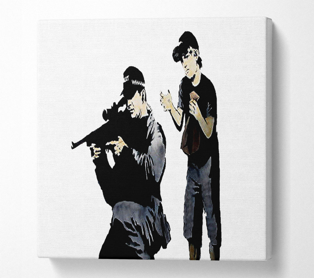  A Canvas Print of Banksy Sniper Boy White Canvas Wall Art
