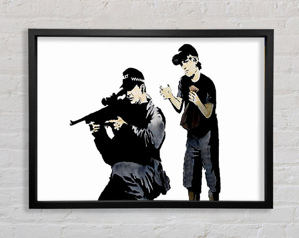 Banksy Sniper Boy White Framed Print