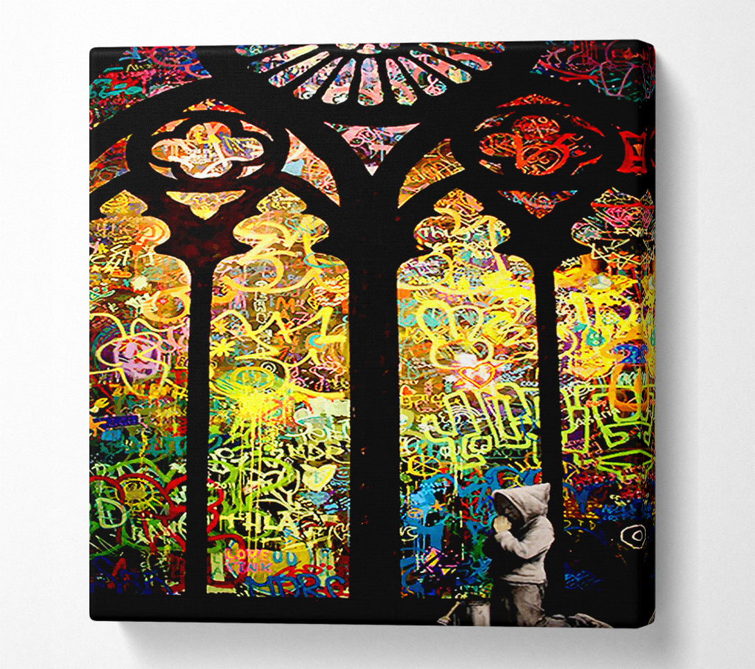  A Canvas Print of Banksy Stained Glass Graffiti Canvas Print