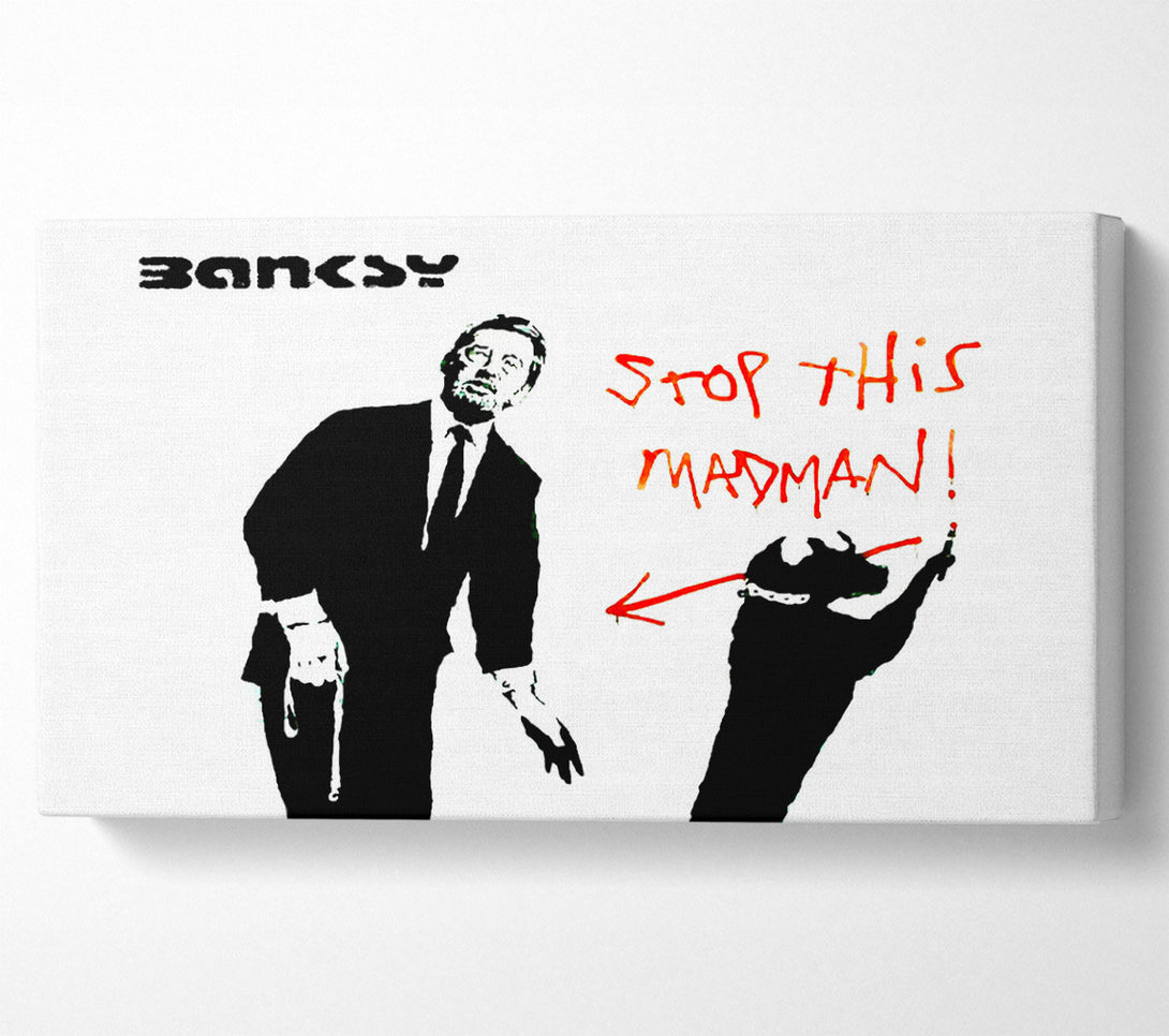  A Canvas Print of Banksy Stop This Madman Canvas Print