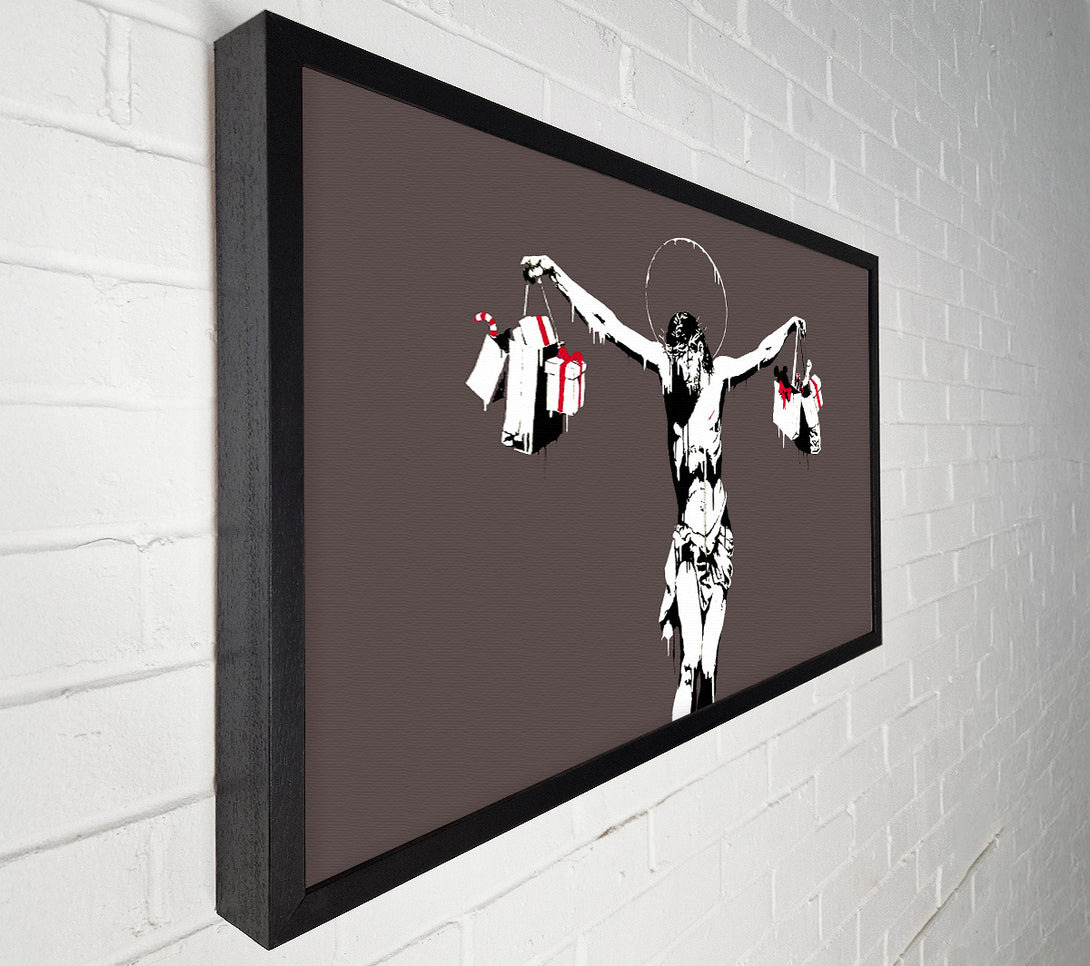  A Canvas Print of Banksy Thank Christ For Shopping (Landscape) Grey Canvas Art