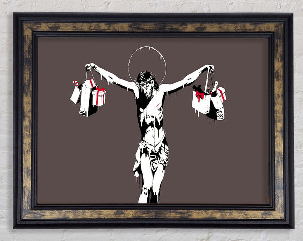 Thank Christ For Shopping (Landscape) Grey Framed Print