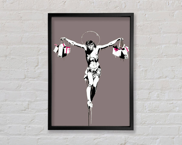 Banksy Thank Christ For Shopping (Portrait) Framed Print