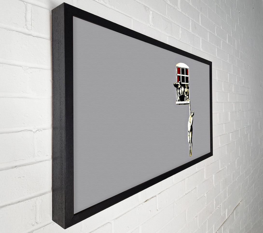  A Canvas Print of Banksy Window Lovers Grey Canvas Art