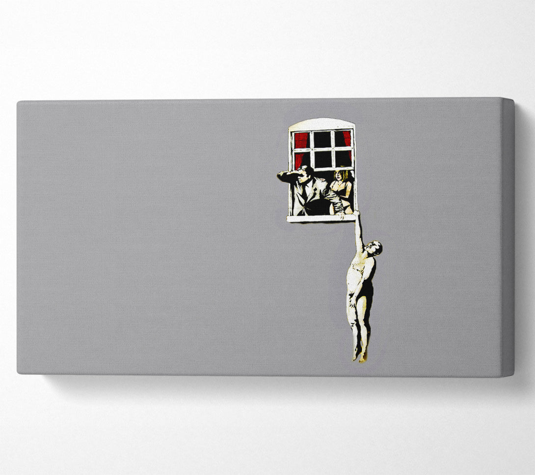  A Canvas Print of Banksy Window Lovers Grey Canvas Art