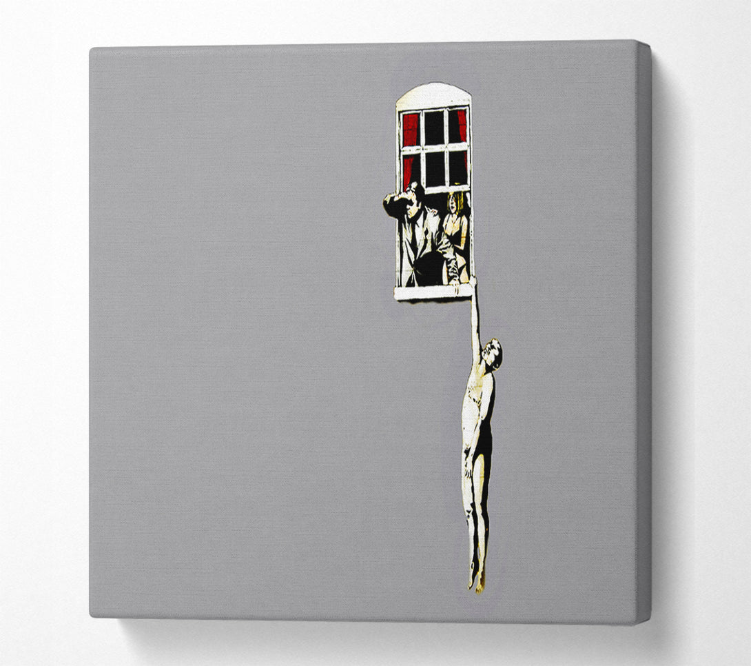  A Canvas Print of Banksy Window Lovers Grey Canvas Art