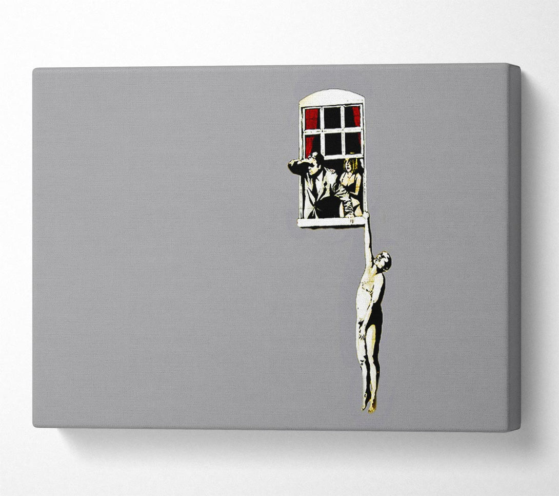  A Canvas Print of Banksy Window Lovers Grey Canvas Art