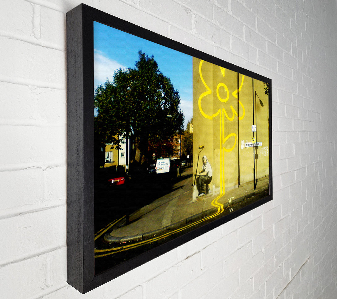  A Canvas Print of Banksy Yellow Flower Lines Canvas Art