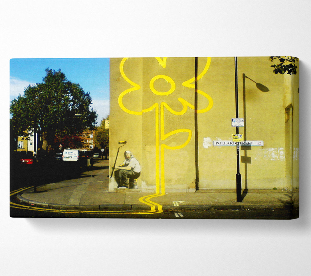  A Canvas Print of Banksy Yellow Flower Lines Canvas Art