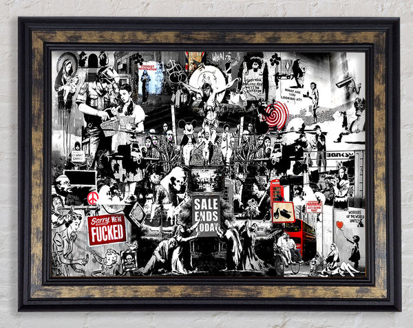 Banksy Collage 1 B n W Framed Print