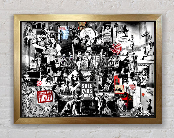 Banksy Collage 1 B n W Framed Print
