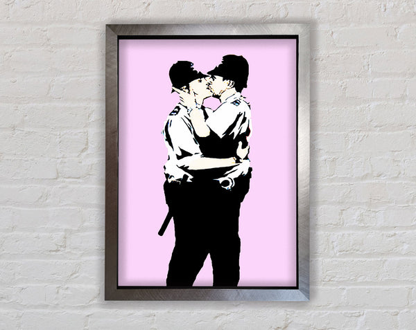 Banksy Bent Coppers Pink Framed Print