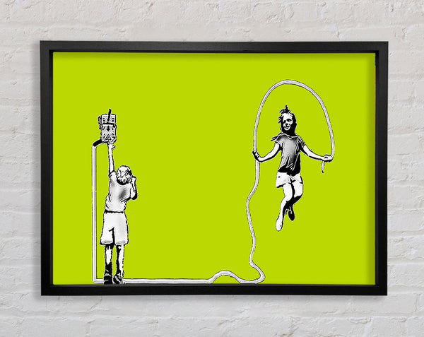 Banksy Electric Skipping Rope Lime Green Framed Print