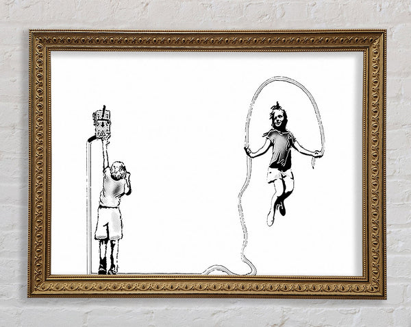 Banksy Electrical Skipping White Framed Print