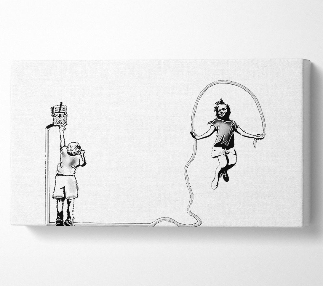 A Canvas Print of Banksy Electrical Skipping White Canvas Wall Art