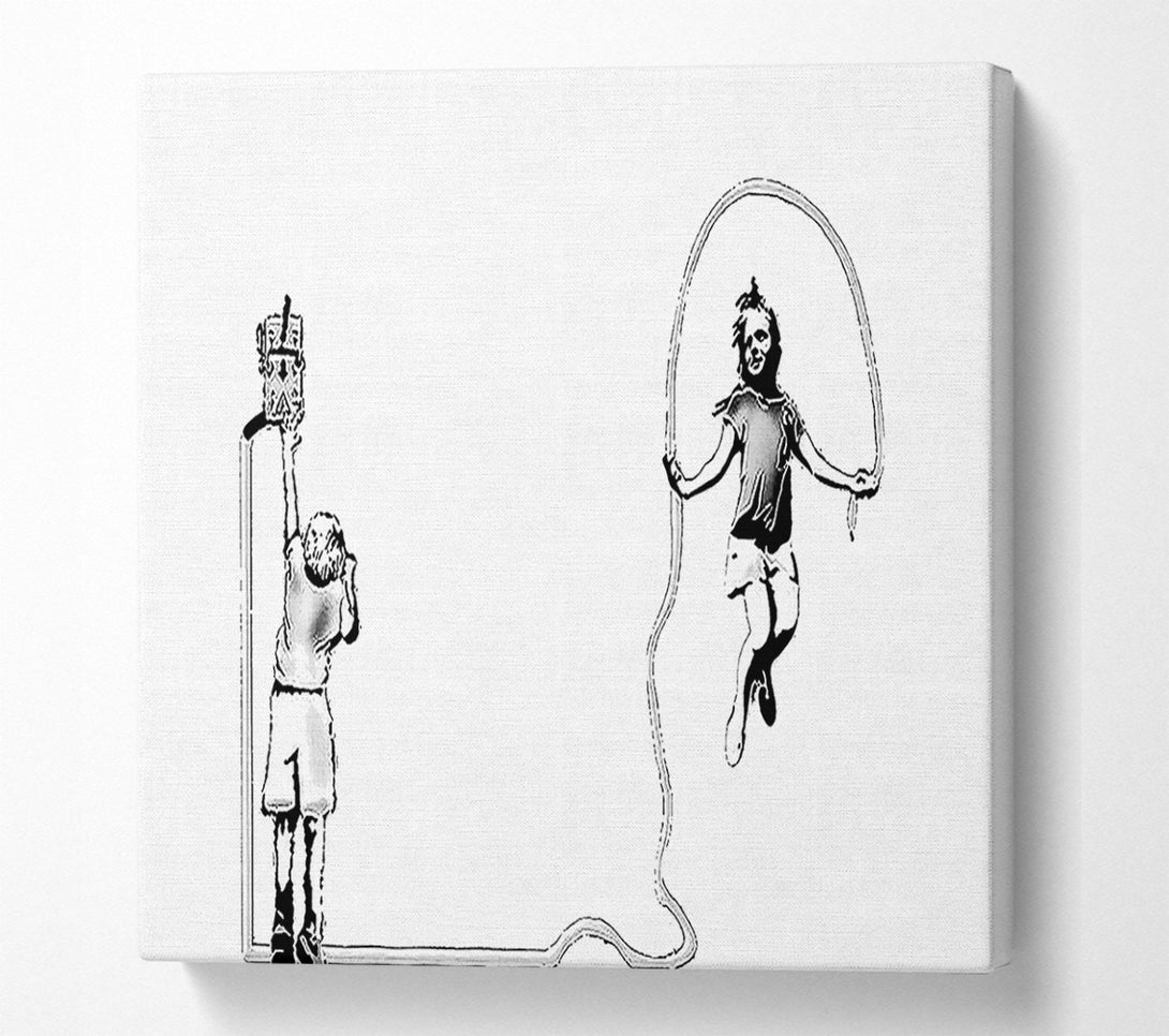  A Canvas Print of Banksy Electrical Skipping White Canvas Wall Art