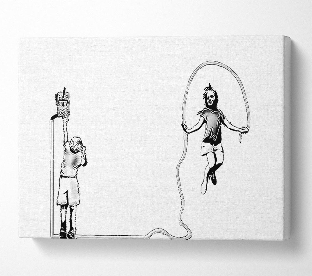  A Canvas Print of Banksy Electrical Skipping White Canvas Wall Art