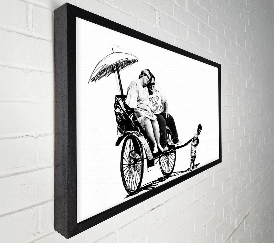  A Canvas Print of Banksy Feed The World B N W Canvas Print