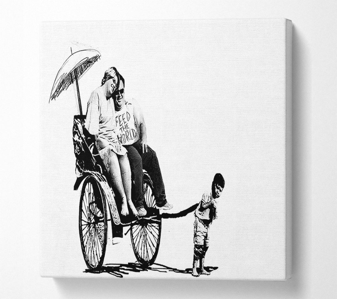  A Canvas Print of Banksy Feed The World B N W Canvas Print