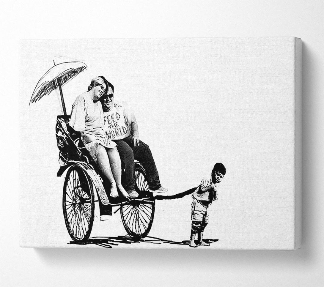  A Canvas Print of Banksy Feed The World B N W Canvas Print