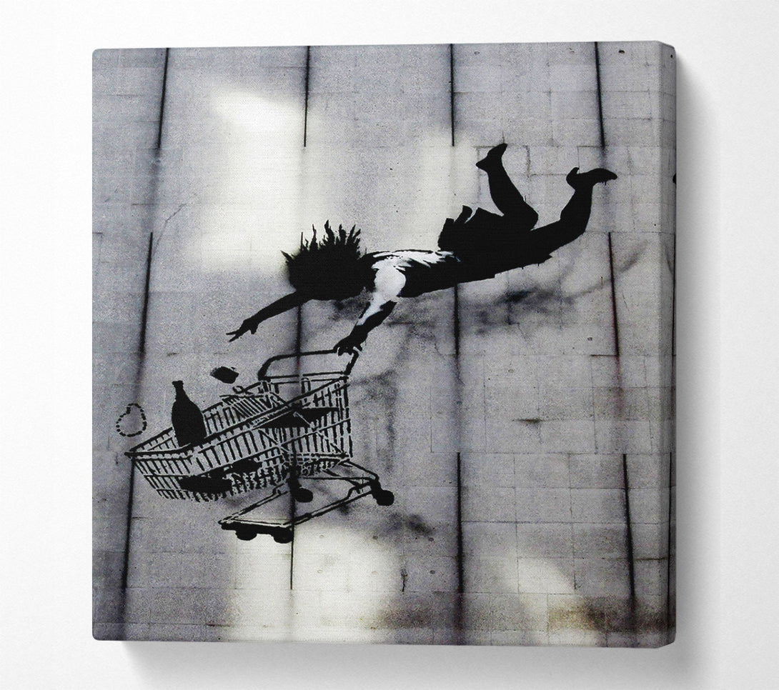 A Canvas Print of Banksy Flying Shopping Trolley Canvas Wall Art