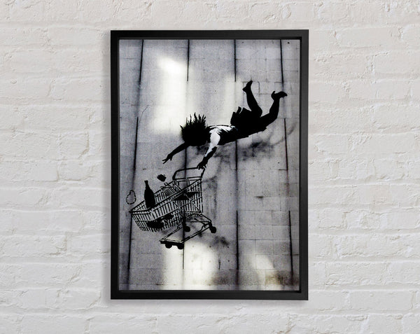Banksy Flying Shopping Trolley Framed Print
