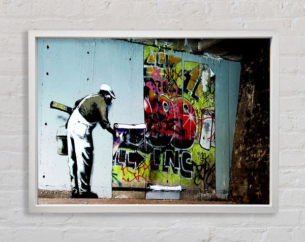Banksy Grafitti Wallpaper Framed Print