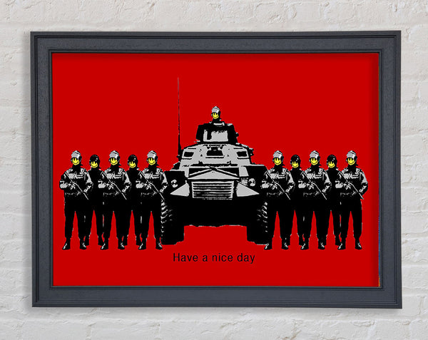 Banksy Have A Nice Day Army Tanks Red Framed Print