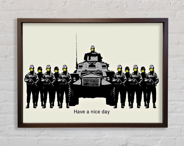 Banksy Have A Nice Day Grey Framed Print