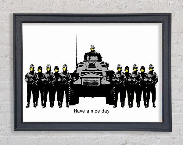 Banksy Have A Nice Day White Framed Print