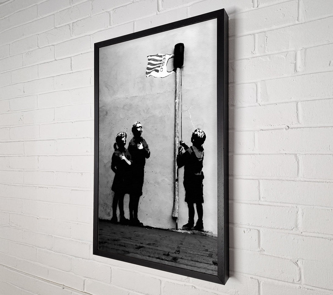  A Canvas Print of Banksy Homage To The Tesco Flag B N W Canvas Wall Art